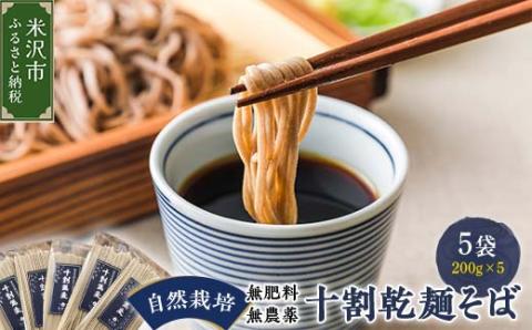 《自然栽培 / 無肥料・無農薬》十割乾麺そば(200g×5袋)   〔2023年1月下旬頃～発送〕 山形ちば吉 蕎麦 [057-001]