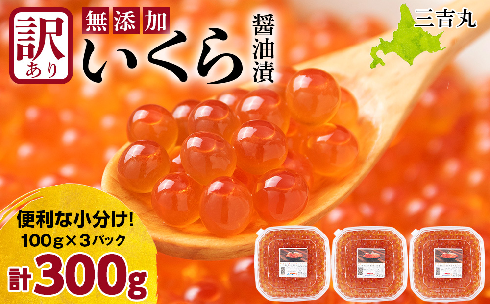 【訳あり】自家製！イクラの醤油漬け 100g×3個 合計300g AS157