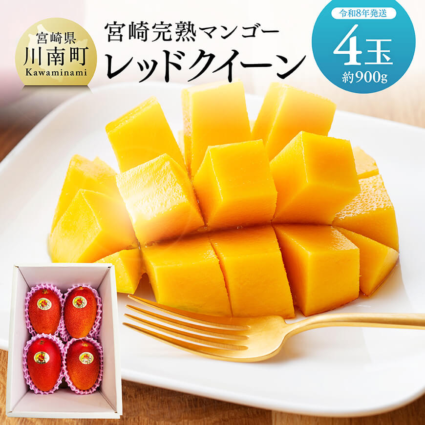 【令和8年発送】宮崎県産完熟マンゴー　「レッドクイーン」4玉(900g) 果物 フルーツ マンゴー 宮崎県産 完熟マンゴー みやざきマンゴー 先行予約 数量限定 期間限定