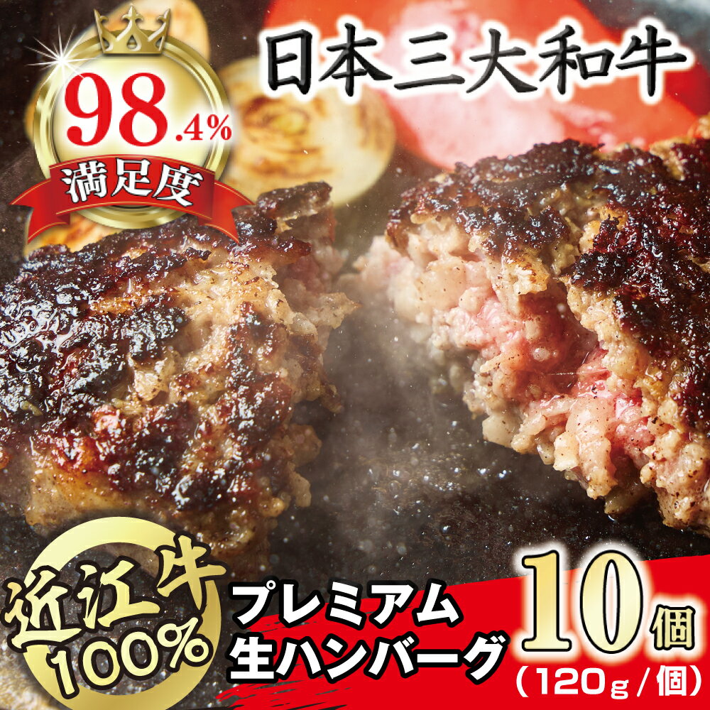 【ふるさと納税】【PRキャンペーン対象】近江牛100％　プレミアム生ハンバーグ 10個 1.2kg（約120g×10個） 牛肉 国産 ハンバーグ 近江牛 生産量日本一 近江八幡市 日本三大和牛 冷凍