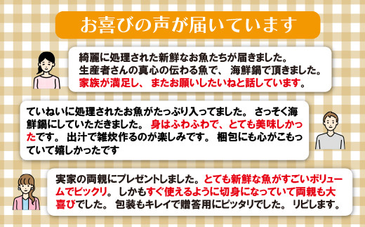 [A200］ 【高評価】 五島列島 おまかせ 海鮮 鍋 セット (3人前) 産地直送 冷蔵 天然 鮮魚 切り身 真空パック 真鯛 ヒラマサ ハタ 等 旬の 地魚 切身 海鮮鍋 シーフード 魚 贈答 ギ