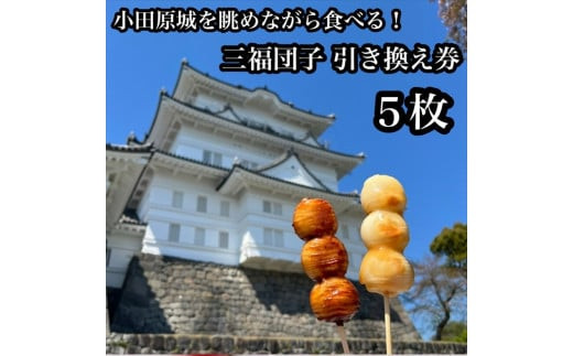 小田原城を眺めながら食べるお団子 三福団子引換券 5本分 くるみ味噌 みたらし団子【 引換券 神奈川県 小田原市 】 142069_DQA013