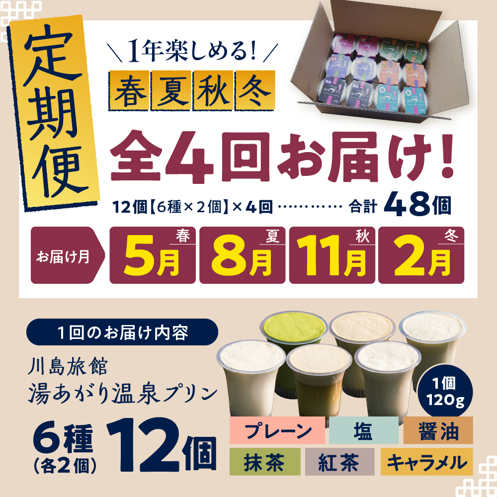 【定期便 春夏秋冬】湯あがり温泉プリン 6種類 計12個セット