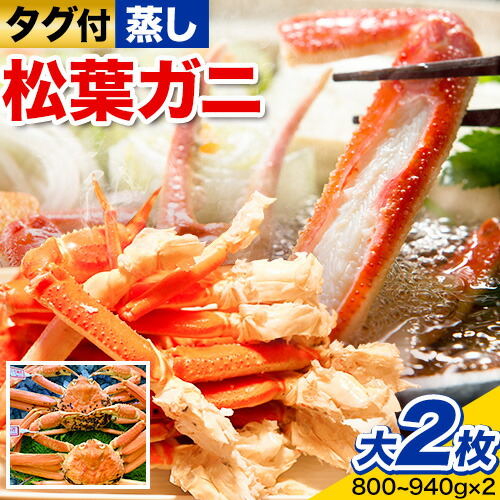 【蒸し】タグ付き松葉ガニ 大2枚(1枚あたり800～940g) 高間商店《2026年11月中旬-2027年3月下旬頃出荷》鳥取県 八頭町 送料無料 カニ 蟹 松葉ガニ タグ付き ブランド