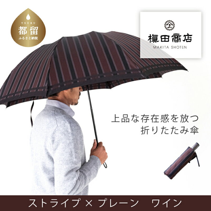 【ふるさと納税】【槙田商店】紳士折たたみ傘　Tie Stripe×Plain　WINE |国産 日本製 ギフト 贈り物 父の日 母の日 敬老の日 記念日 送料無料