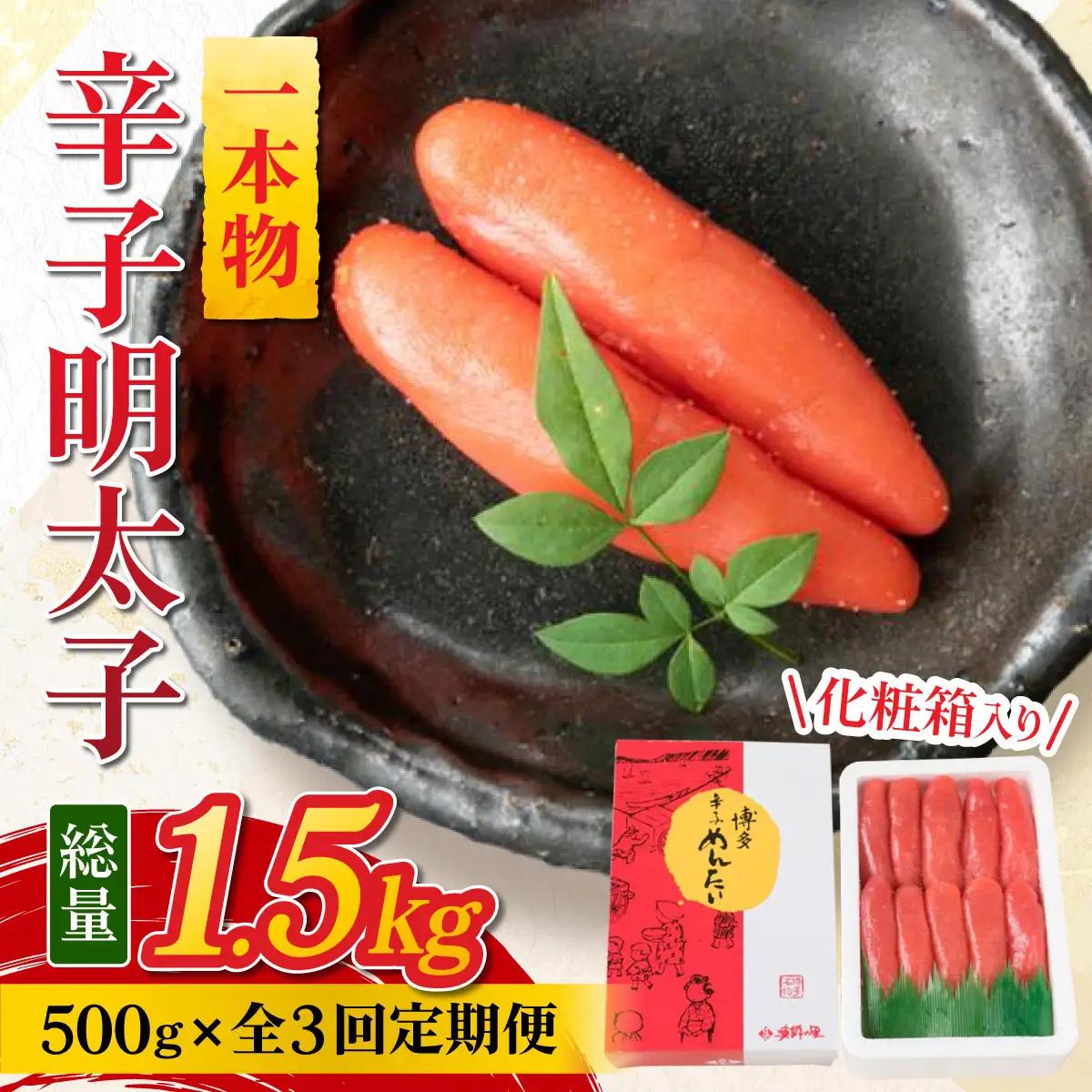 ＜定期便・全3回＞辛子明太子 一本物 500g 化粧箱入【株式会社博多漁師の里】