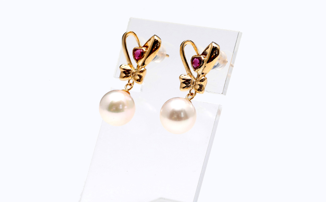 【数量限定】あこや真珠 (9mm珠) ルビー入り デザインピアス K18 パール アクセサリー ／ ジュエリー ファッション 長崎県 長崎市 園田真珠