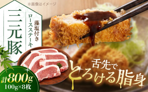 三元豚 ロースステーキ 8枚（100g/枚）  藻塩付き 《喜茂別町》【平田牧場】肉 豚肉 ロース ステーキ ステーキ用 とんかつ トンテキ 生姜焼き 冷蔵配送 北海道 [AJAP004] 17000 17000円