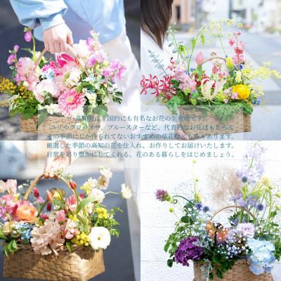 ふるさと納税 芸西村 【毎月定期便】芸西村産季節の生花バスケットフラワーL　アレンジメント【t163tmf-SF】全3回 |  | 01