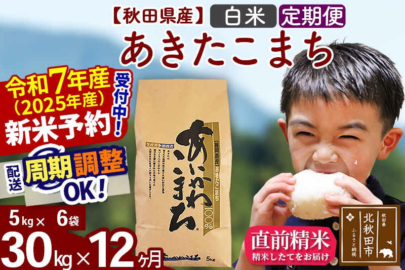 ※令和7年産 新米予約※《定期便12ヶ月》秋田県産 あきたこまち 30kg【白米】(5kg小分け袋) 2025年産 お届け時期選べる お届け周期調整可能 隔月に調整OK お米 藤岡農産|foap-11012