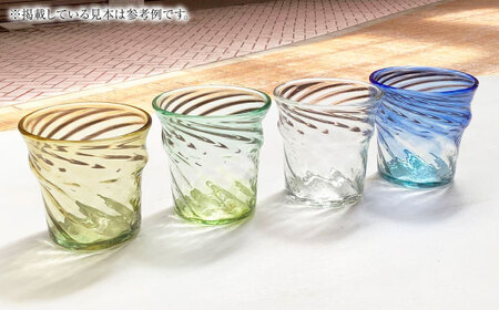 沖縄の彩り 琉球グラス＆amp;紅型コースター4点セット ロックグラス 琉球ガラス 工芸品 手作り 職人 沖縄市 / コザ工芸館ふんどぅ[BCAU021]