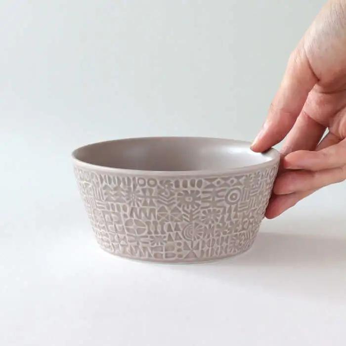 【波佐見焼】PATTERNED BOWL ペア 2点セット greige + antique rose 【BIRDS’ WORDS】[CF073]