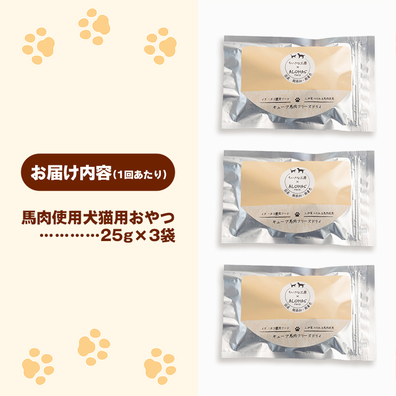 【定期便3回】 馬肉100％ 犬猫用おやつ 25g×3袋 - フリーズドライ ペット 小分け 常温 馬肉 栄養豊富 健康 ペット用 おやつ 熊本県 甲佐町_イメージ4