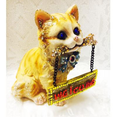 ふるさと納税 中間市 ジュエリー招き猫:ウエルカムキャット(ボード付き)黄猫 |  | 01