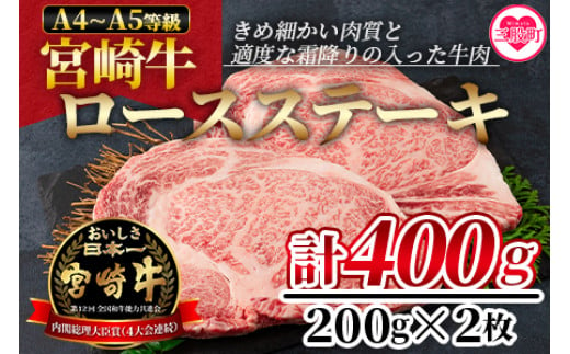 ＜宮崎牛ロースステーキ 400g（200g×2枚）＞ A4 A5 柔らかくきめ細かい肉質と適度な霜降りの入った美味しい牛肉をご堪能下さい！【MI160-nh】【日本ハムマーケティング株式会社】