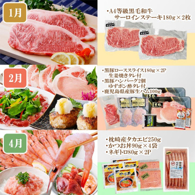 定期便8回配送　ぜいたく!!お楽しみ定期便　HH0-0001【1505356】 _ 定期便 肉 牛肉 魚介 鰹 エビ マグロ ホルモン ステーキ サーロイン ネギトロ 人気 おすすめ 送料無料 贈答 ギフト