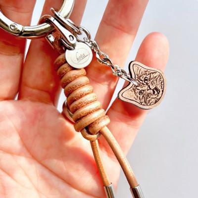 ふるさと納税 多摩市 【ねこチャーム】 トラ猫　シルバーカラー　本革キーホルダー |  | 02