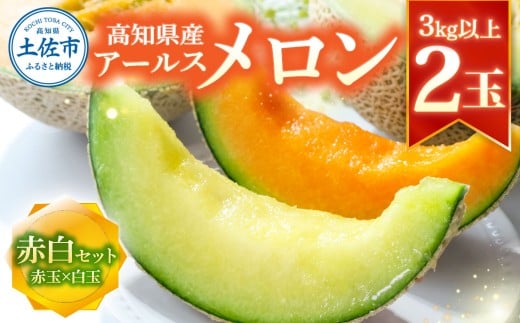高級土佐アールスメロン2玉入り メロン めろん 赤白セット 赤玉×白玉 3kg以上 舐瓜 果物 くだもの フルーツ デザート スイーツ おやつ 高級 常温 配送