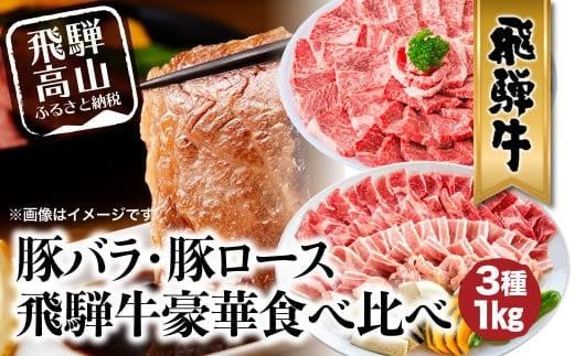 
                  飛騨牛 & 飛騨豚 焼肉セット 合計1kg  ( 飛騨牛カルビ 300g ・ 豚ロース 300g ・ 豚バラ 400g ) ファミリーストアさとう CY030VP
                
