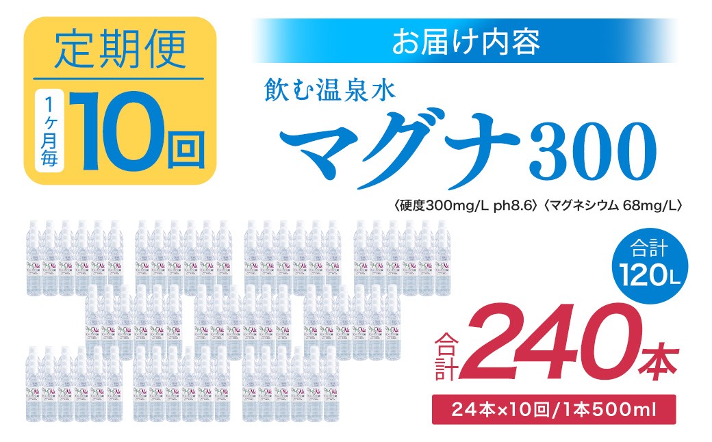【1ヶ月毎10回定期便】 硬水ミネラルウォーターマグナ300 500ml 計240本 （24本×10回）