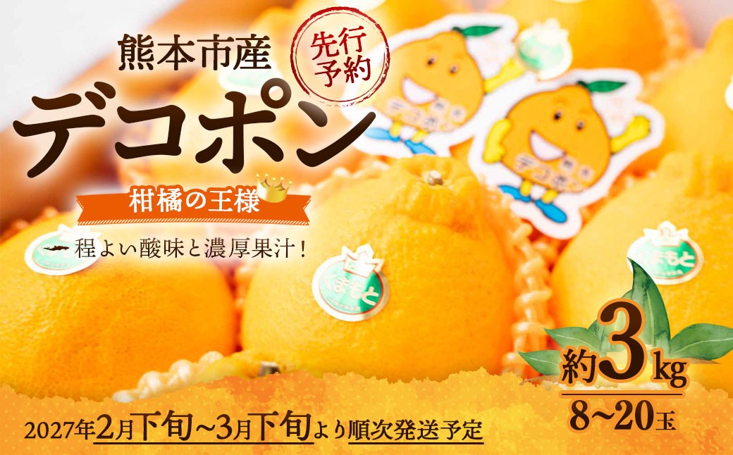 
                  デコポン 約3kg （8～20玉） 果物 くだもの フルーツ 柑橘 【2027年2月下旬～3月下旬迄順次発送予定】
                