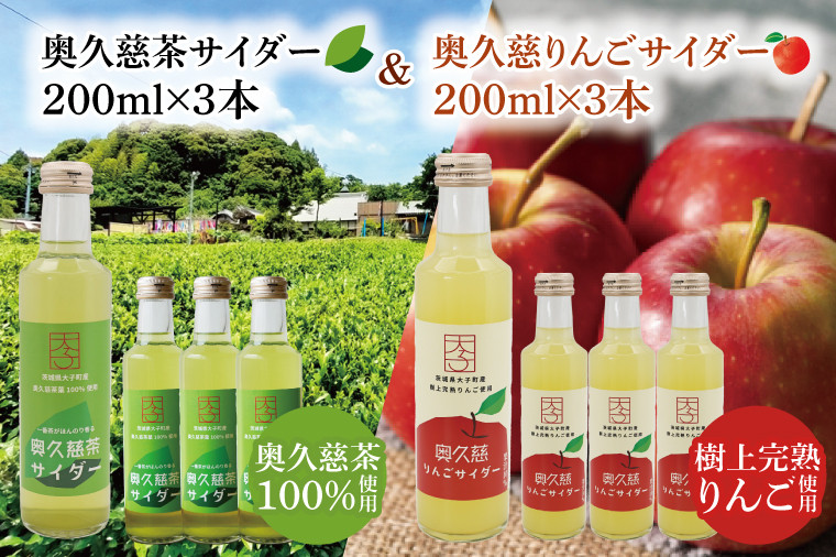 
            【数量限定】奥久慈りんご・奥久慈茶サイダー　200ml×各3本　計6本セット｜茨城県 大子町 林檎 緑茶 ジュース 炭酸  飲料（AV015）
          