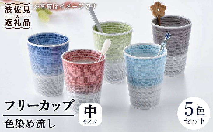 
【波佐見焼】色染め流し フリーカップ（中）5色セット 食器 皿 【一真窯】 [BB48]
