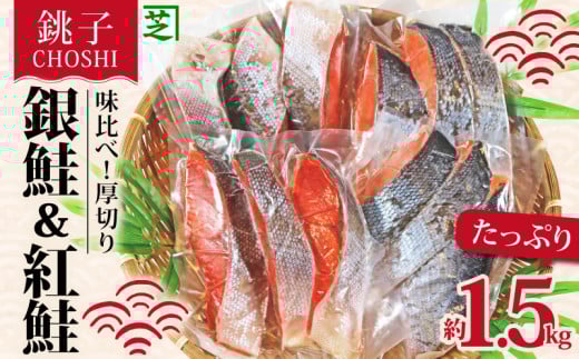 鮭 味くらべ！ 定塩鮭 厚切り 紅鮭 と 銀鮭 のセット 合計約 1.5kg 冷凍 厚切り 紅鮭 銀鮭 鮭 天然紅鮭 塩銀鮭 さけ シャケ 切り身 鮭切身 塩鮭 海の幸 お取り寄せ 贈り物 贈答 贈物 ギフト お歳暮 プレゼント 人気 おかず 酒の肴 国内加工 小分け ふるさと納税 ふるさと納税鮭 13000 13000円 13,000円 送料無料 千葉県 銚子市 シバショウ