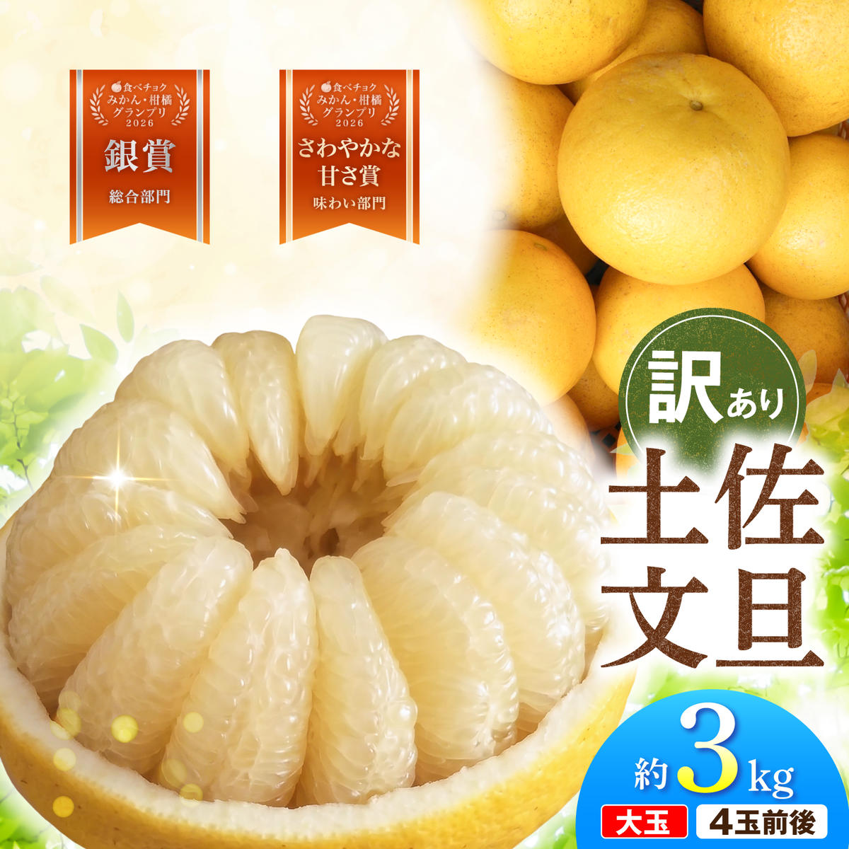 【先行予約】文旦 家庭用大玉 3キロ 3kg（3L～上限なし：4玉前後）〈2027年1月20日～発送〉皮むき器付き 訳あり 文旦 ぶんたん ブンタン 柑橘 フルーツ 果物 高知 土佐市【土佐水谷農園】 [BQBD007]
