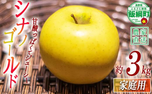 りんご シナノゴールド 家庭用 3kg 中村ファーム 沖縄県への配送不可 2026年11月上旬頃から2026年12月中旬頃まで順次発送予定 令和8年度収穫分 長野県 飯綱町 [1400]