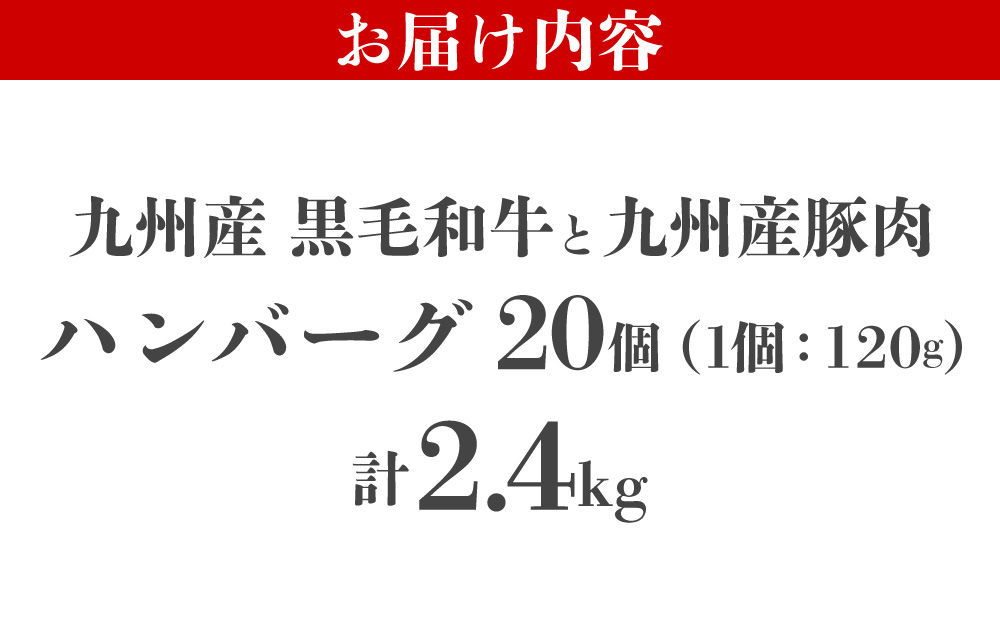 【満足度高】九州産黒毛和牛と九州産豚肉 ハンバーグ 20個セット | 国産牛 国産豚 肉汁 ジューシー 九州産 個包装 小分け 無添加 冷凍 惣菜 おかず 夕食 時短 簡単調理 送料無料 福岡県 那珂川市