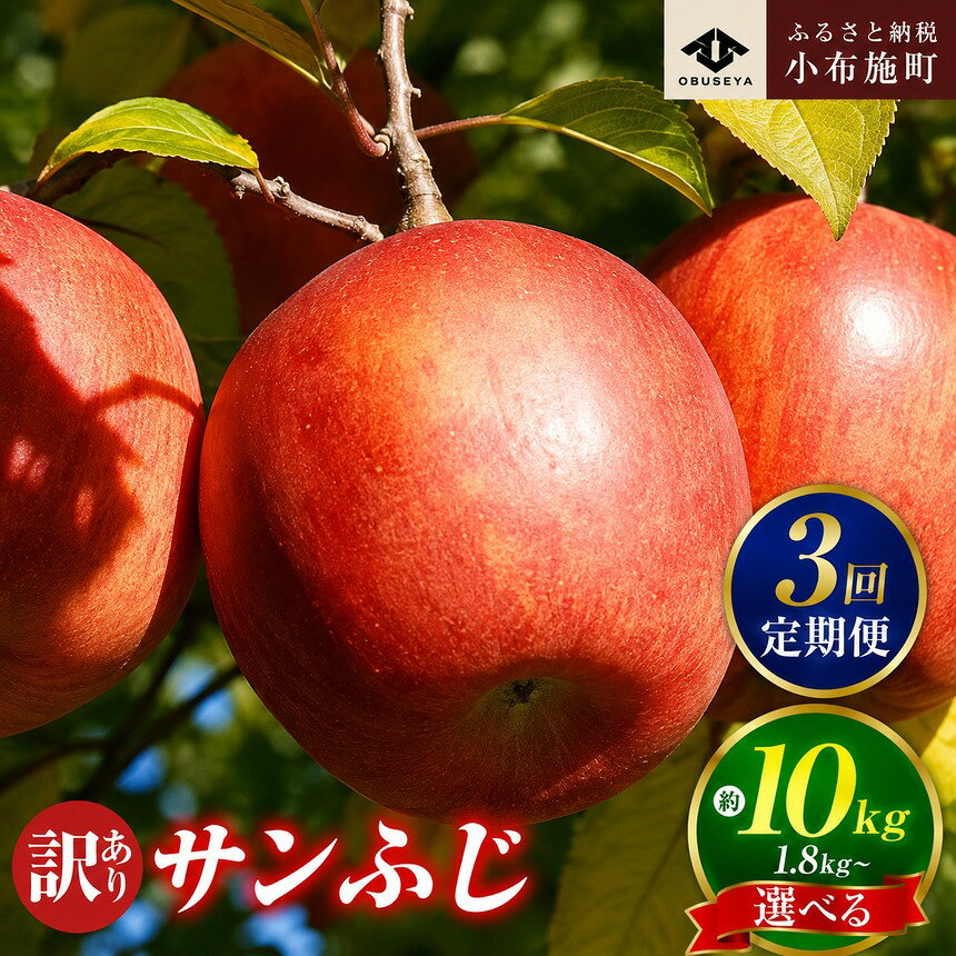 【ふるさと納税】【訳あり】先行予約 サンふじ 選べる内容量 約1.8kg・約3kg・約5kg・約10kg ｜りんご食べ比べ 3回定期便【秀品】［小布施屋］｜定期便 りんご 林檎 不揃い 規格外 家庭用 長野県 小布施町 令和8年産【2026年11月～2027年3月発送】