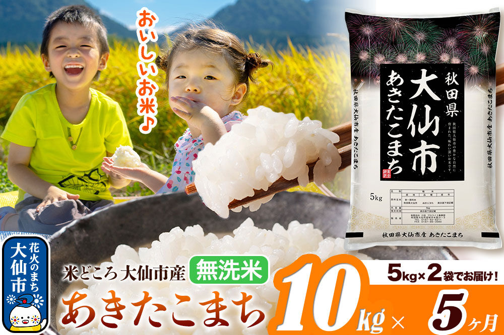 米《定期便5ヶ月》あきたこまち【無洗米】米どころ秋田県大仙市産 あきたこまち 10kg（5kg×2袋） [米 お米 こめ 無洗米 精米 あきたこまち ブランド米 通算23回 特A 小分け ご飯 ごはん
