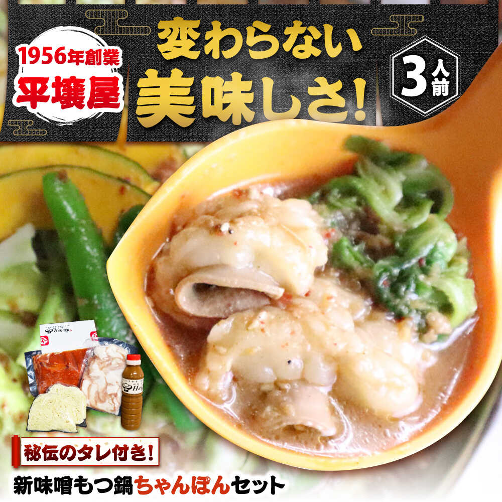 【ふるさと納税】【全国放送されました】 新味噌もつ鍋ちゃんぽんセット 3人前 野菜無し 追加たれ付き 吉富町/焼肉・もつ鍋平壌屋[BGBU006]