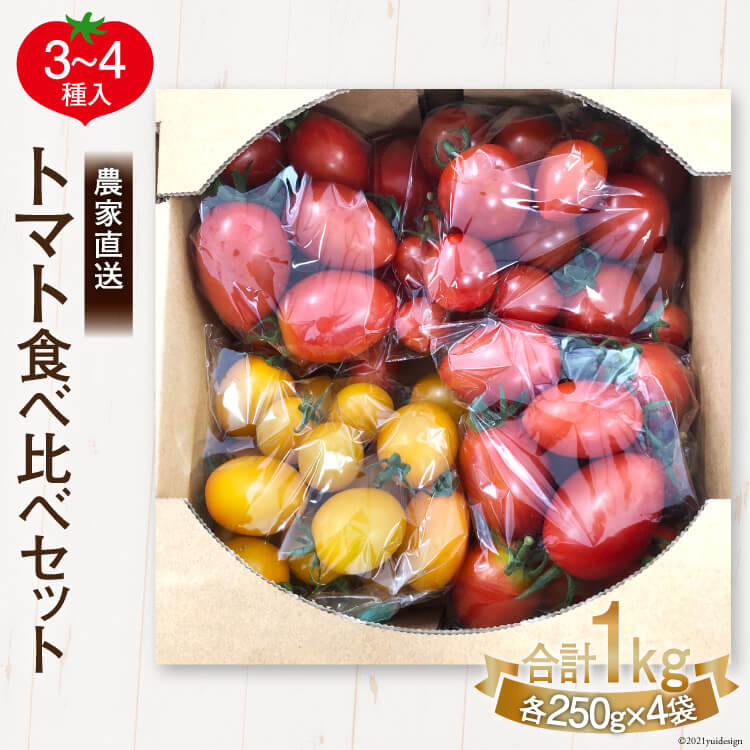 【ふるさと納税】【先行受付】新鮮 採れたて トマト 食べ比べセット 1kg（250g×4袋） [ マルヨシ園芸 山梨県 中央市 ] とまと 野菜 食べ比べ 1キロ 季節限定 数量限定 【2026年1月上旬～5月下旬発送予定】