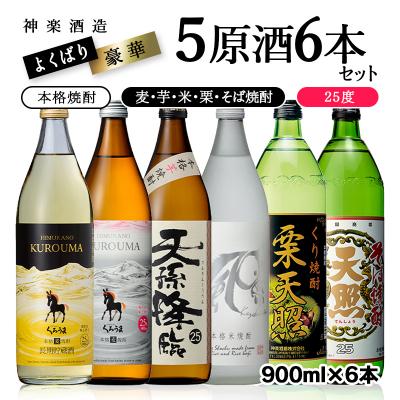 ふるさと納税 西都市 神楽酒造よくばり焼酎セット【芋・麦・米・栗・そば】5原料6本セット[3242]