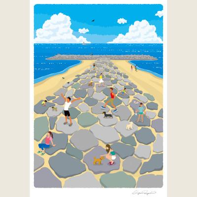 ふるさと納税 茅ヶ崎市 湘南・茅ヶ崎で描く、海を感じるイラストアート『ジークレーアートフレーム　SL-03』(大:四つ切) |  | 02