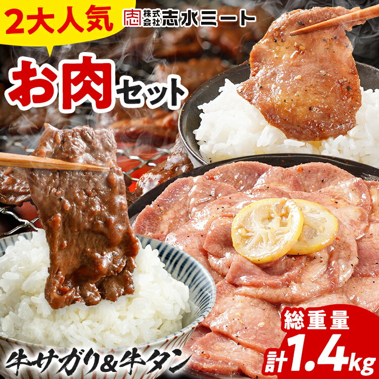 【ふるさと納税】2大人気 お肉セット 肉 牛肉 牛サガリ 牛タン さがり ハラミ 牛たん 2種セット 牛サガリ400g×2／牛タン300g×2 計1.4kg 味付け肉 希少部位 旨だれ 味付け 焼き肉 焼肉 BBQ 甘口 塩レモン スライス アウトドア タン元 タン中 バーベキュー