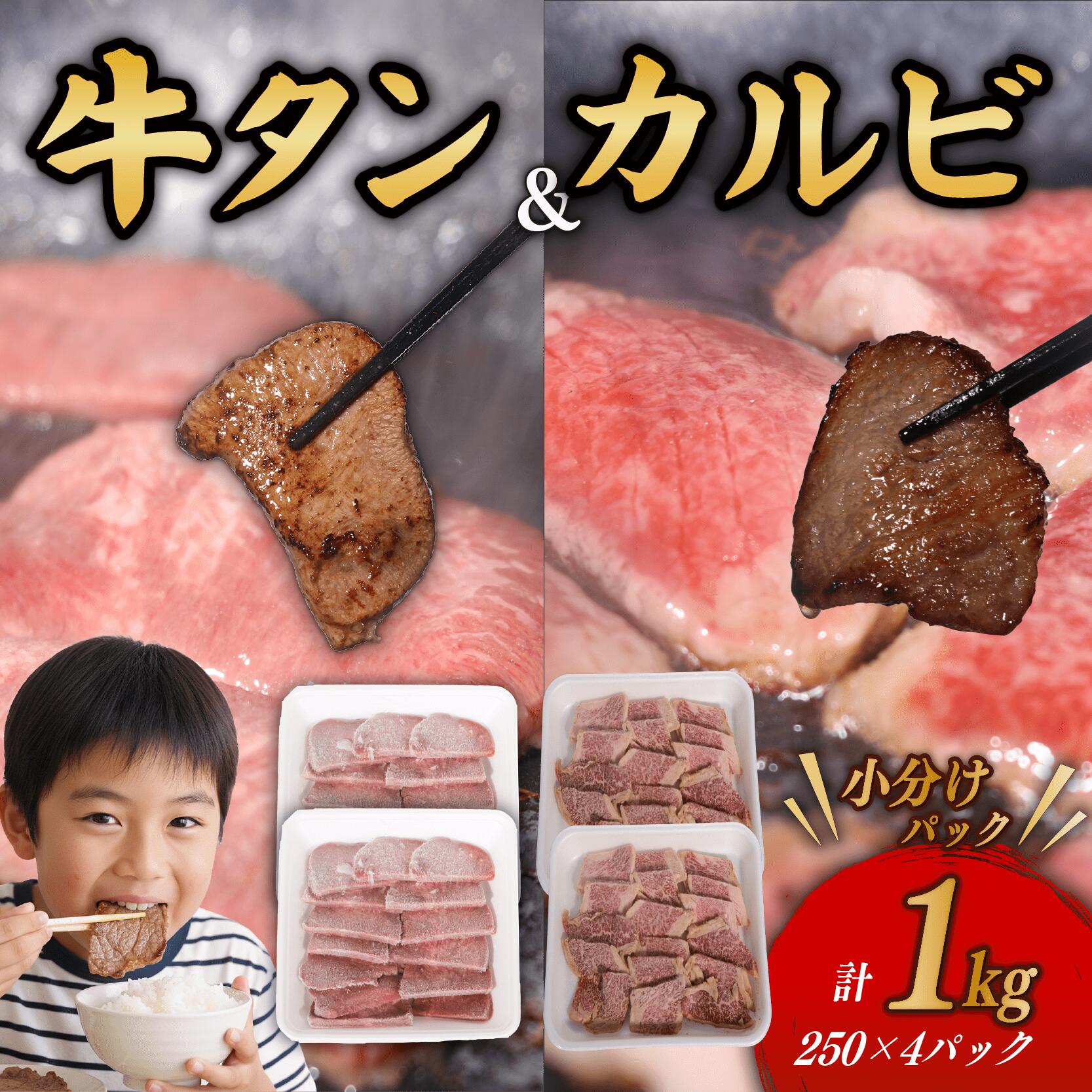 【ふるさと納税】カルビ＆牛タンセット 計1kg たん かるび 肉 極厚 1kg 12mm おすすめ 厚切り 牛たん 小分け 冷凍 味付き レモンだれ タレ漬け 焼肉 牛肉 バーベキュー BBQ グリル フライパン 焼くだけ 簡単調理 国産 お肉 牛肉 牛タン 室戸市 高知県 送料無料