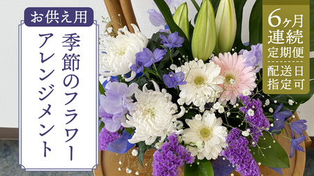 【配送日指定可】【 定期便 /6ヶ月連続】季節の お供え用 アレンジメントフラワー 仏花 お盆 お供え お悔やみ 仏事 法事 命日 お盆 秋彼岸 春彼岸 正月 生花 [CY011sa]