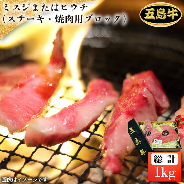 【ふるさと納税】【日時指定必須】五島 牛 ミスジ または ヒウチ （ ステーキ ・ 焼肉用 ブロック ）約1kg 国産牛 牛肉 ブランド牛 セット ソース付 五島市/鬼岳牧場 [PEK031]