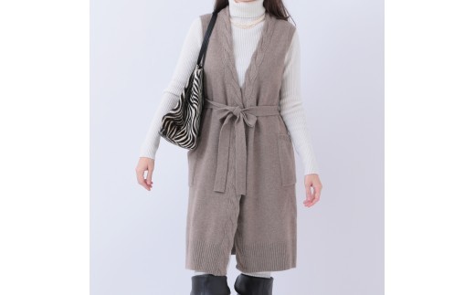 
            ルーエンローズ カシミヤ 部分ケーブル編みロングジレ（ブラウン） ニット ファッション おしゃれ 日本製 秋 冬 プレゼント ギフト RU2311-19 
          