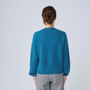 日本製 カシミヤ100% レディース クルーカーディガン ダークグリーン Sサイズ [2669]