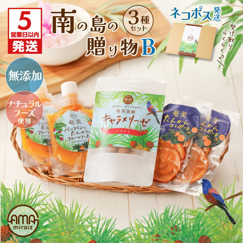 【ふるさと納税】【5営業日以内に発送】 【 ネコポス 】 南の島の贈り物 3種 セット B おやつ お菓子 ソース ジャム コンポート ナチュラルフーズ キャラメリーゼ 黒糖 果物 フルーツ 奄美 ポスト 奄美らいず -Shima-Do 鹿児島 おすすめ ランキング プレゼント ギフト