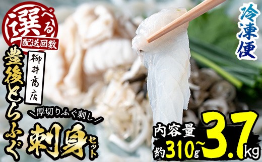 
            豊後 とらふぐ 刺身 セット (総量310g-3.7kg：1回・6回・12回) 内容量・お届け回数が選べる！ 定期便 とらふぐ ふぐ ふぐさし フグ ふぐ刺し フグ刺し ふぐ刺身 刺身 鮮魚 冷凍 養殖 国産 【AB101・AB199・AB200】【柳井商店】
          