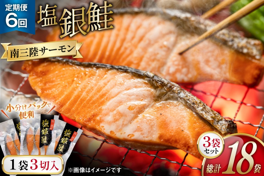 6回 定期便 鮭 切り身 塩銀鮭パック 3切 ×3袋 ×6回 総計18袋 [たみこの海パック 宮城県 南三陸町 m304amh560048] サーモン 銀鮭 塩銀鮭 シャケ 切身 さけ サケ 国産 小分け 個包装 冷凍