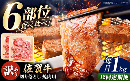 【ロマ佐賀】【全12回定期便】【訳あり】佐賀牛 焼肉用 切り落とし 1kg / 有限会社片岡精肉店 [41AEAC003]