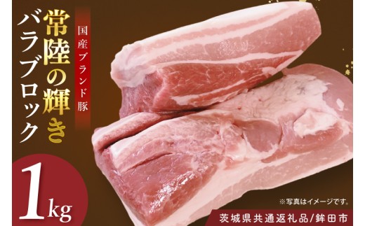 【茨城県共通返礼品/鉾田市】国産常陸の輝き豚バラブロック 1.0㎏ | 霜降り 柔らかい 高品質 茨城県産(92-13)