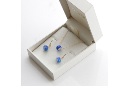 アクセサリー ピアス ペンダント ホワイトホタルガラス 14KGFセット