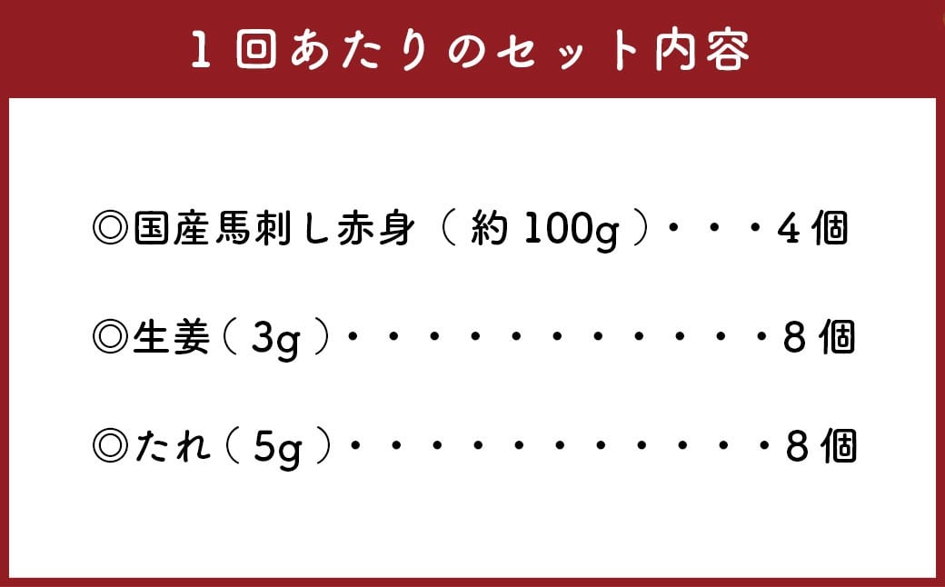 【定期便4回】 【フジチク ふじ馬刺し】 国産 馬刺し 赤身 400g（約100g×4個）×4回 計1.6kg